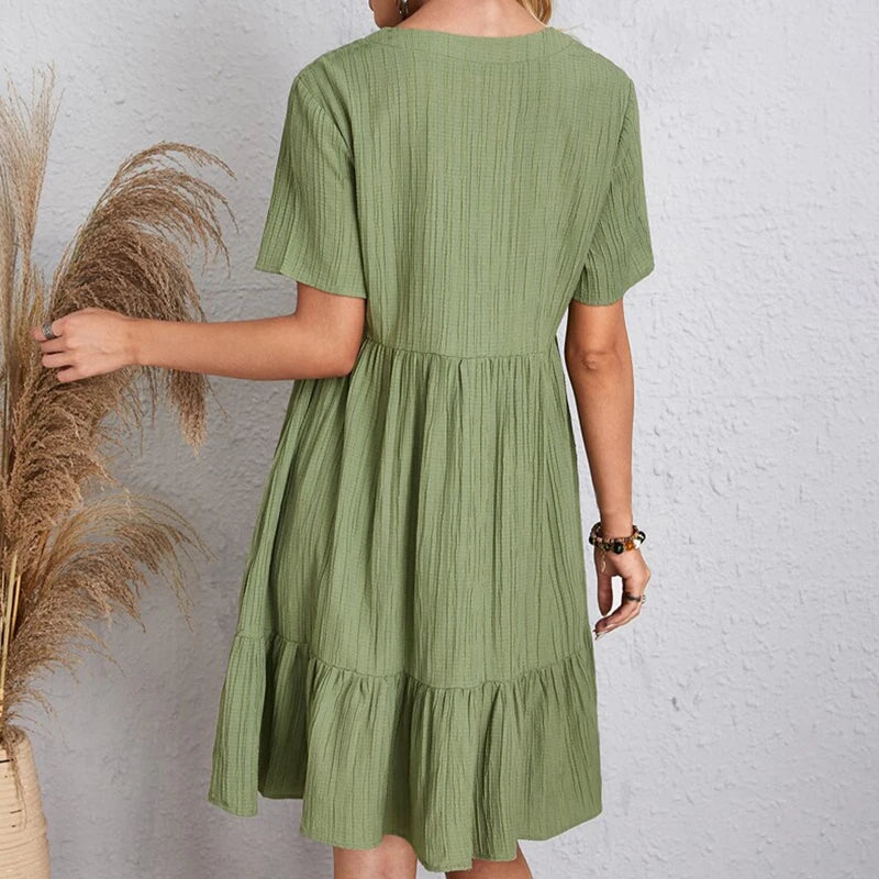 Summer Bohemian V Neck Mini Dress