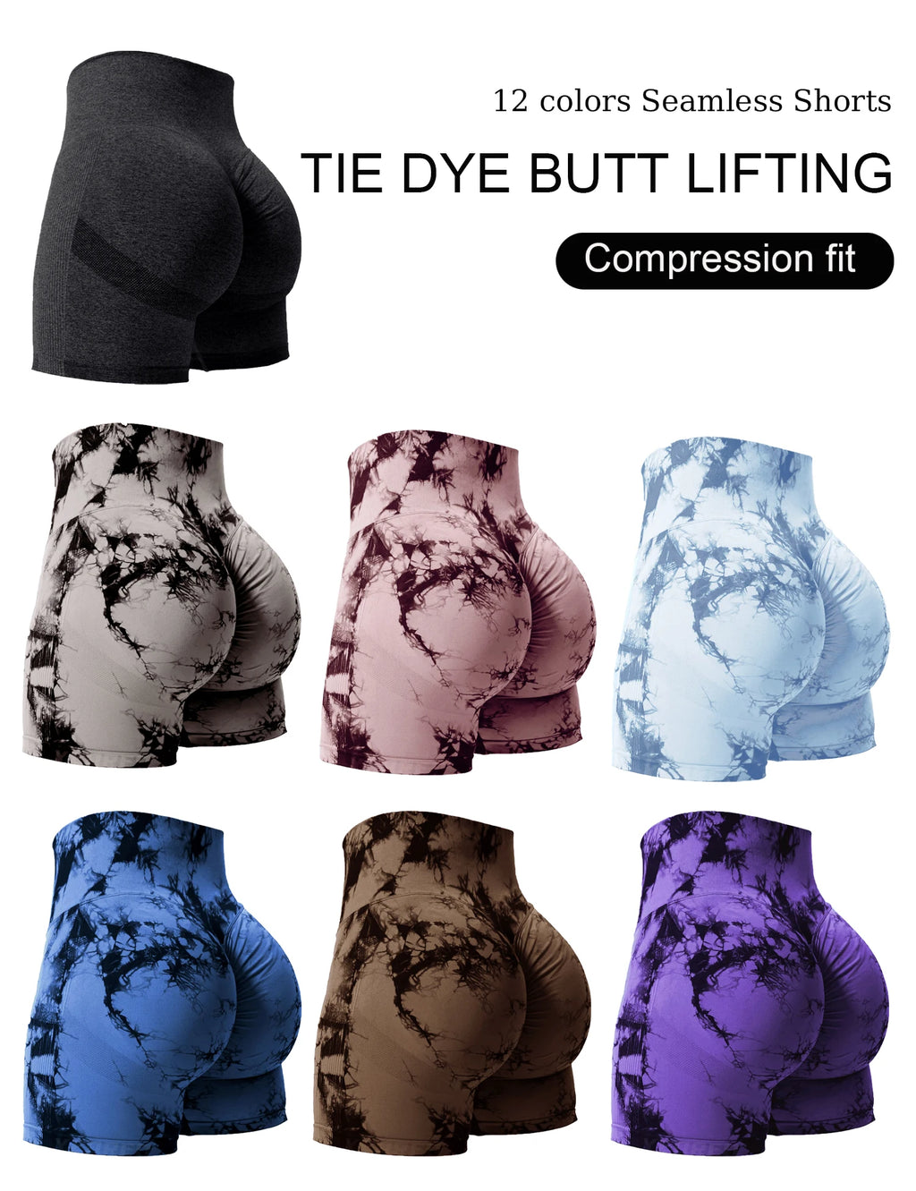 2PCS Tie Dye Butt Lifting Sexy Gym Shorts Woman