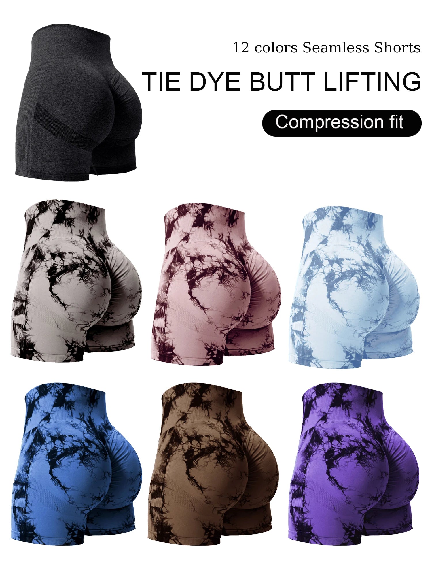 2PCS Tie Dye Butt Lifting Sexy Gym Shorts Woman