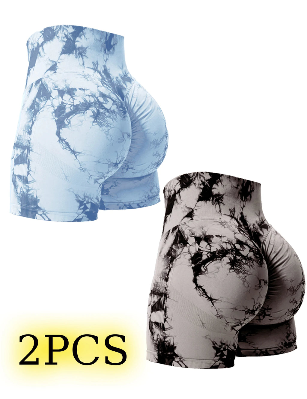 2PCS Tie Dye Butt Lifting Sexy Gym Shorts Woman