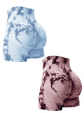2PCS Tie Dye Butt Lifting Sexy Gym Shorts Woman